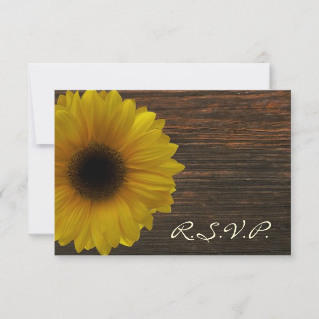 Yellow Sunflower & Barnwood Fall Wedding RSVP (Front)