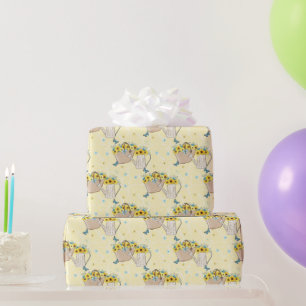 Yellow Sunflower Basket Watering Can Wrapping Paper