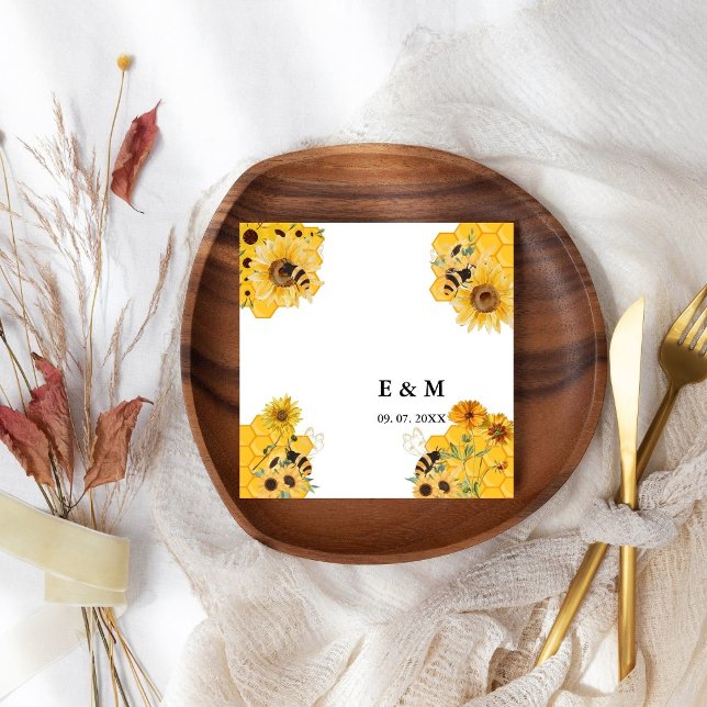 Yellow Sunflower bee boho lemon wedding Napkins (Creator Uploaded)