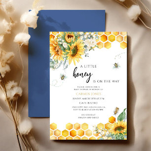 Yellow Sunflower Bee Gender Neutral Baby Invitation