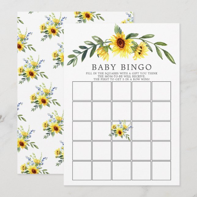 Yellow Sunflower BINGO Baby Shower Game Invitation (Front/Back)