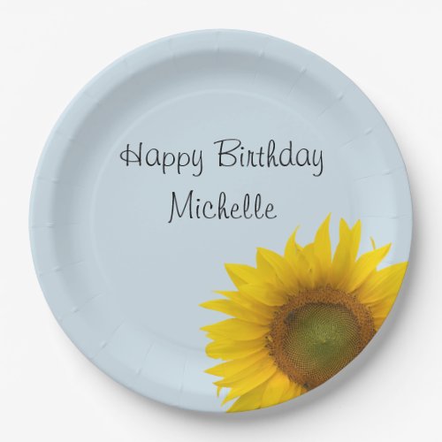Yellow Sunflower Birthday Blue Country Floral Paper Plates
