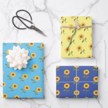 Yellow Sunflower Birthday Cute Botanical Gift Wrapping Paper Sheets by GenerationIns at Zazzle