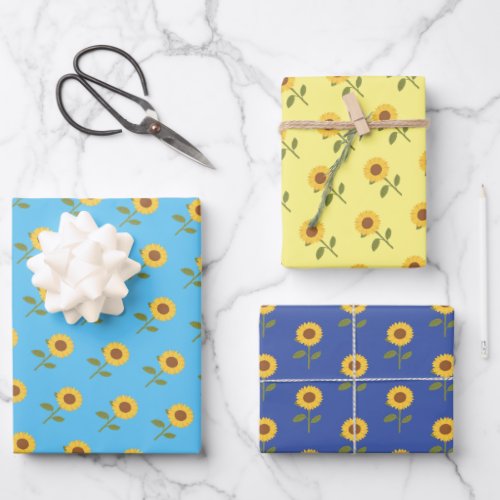 Yellow sunflower birthday cute botanical gift wrapping paper sheets