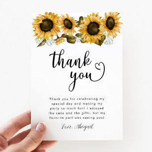 Yellow Sunflower Birthday Party Thank You Card