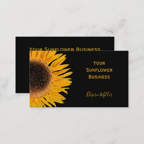 Yellow Sunflower Black Background Country Rustic Business Card