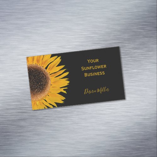 Yellow Sunflower Black Background Country Rustic Business Card Magnet