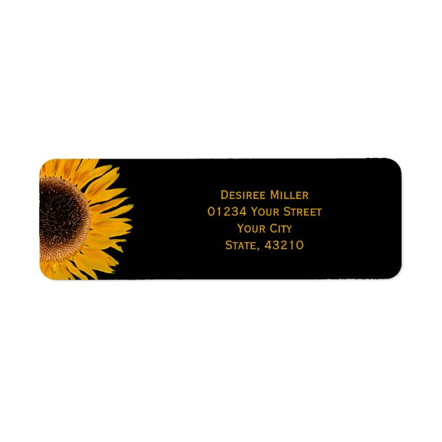 Yellow Sunflower Black Background Country Rustic Label (Front)