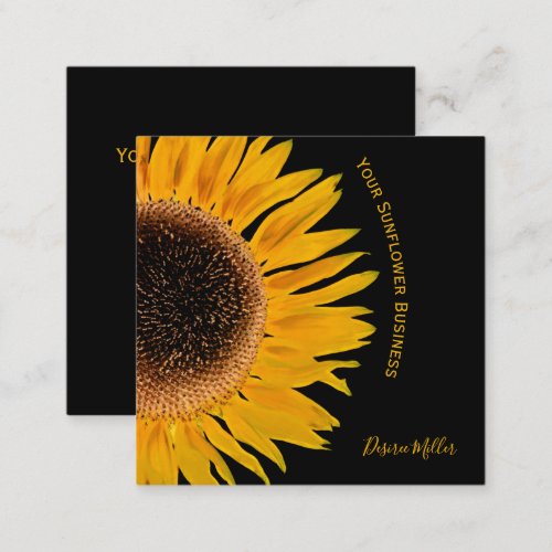 Yellow Sunflower Black Background Country Rustic Square Business Card
