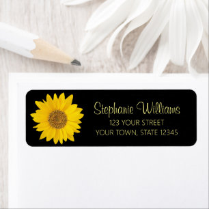 Yellow Sunflower Black Return Address Label