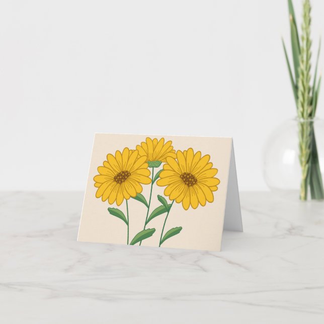 Yellow Sunflower Blank Floral Note Card (Front)
