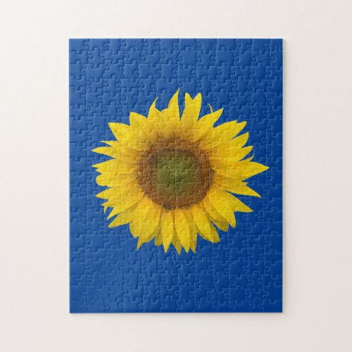 Yellow Sunflower Bloom Country Blue Jigsaw Puzzle