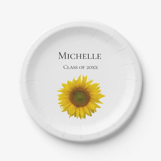 Yellow Sunflower Bloom Country Graduation Party Paper Plates (Front)