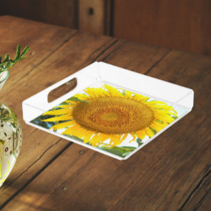 Yellow Sunflower Bloom Floral Acrylic Tray