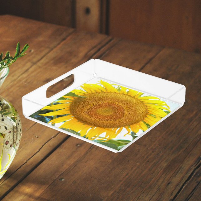 Yellow Sunflower Bloom Floral Acrylic Tray (In Situ)