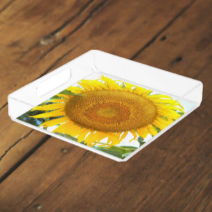 Yellow Sunflower Bloom Floral Acrylic Tray