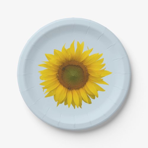 Yellow Sunflower Bloom Floral Country Blue Paper Plates