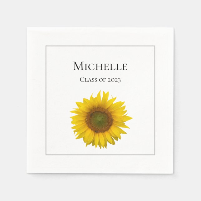 Yellow Sunflower Bloom Graduation Party Napkins (Front)