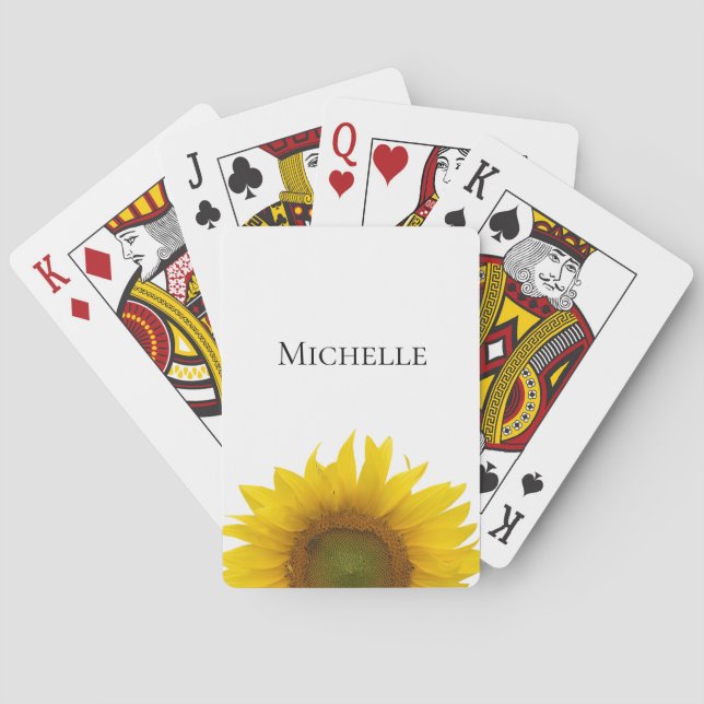 Yellow Sunflower Bloom Summer Monogram Poker Cards (Back)