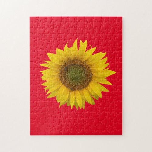 Yellow Sunflower Bloom Summer Red Jigsaw Puzzle
