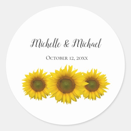 Yellow Sunflower Blooms Elegant Wedding Classic Round Sticker