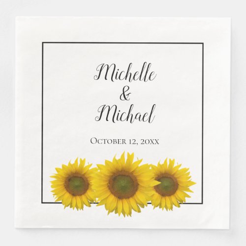 Yellow Sunflower Blooms Elegant Wedding Reception Paper Dinner Napkins