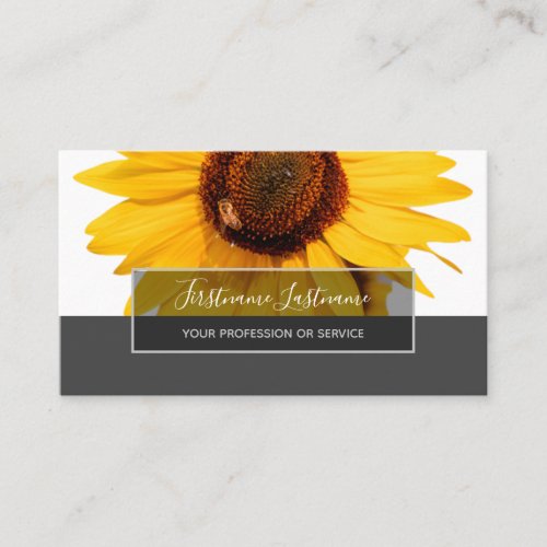 Yellow sunflower blossom elegant gray rectangle business card
