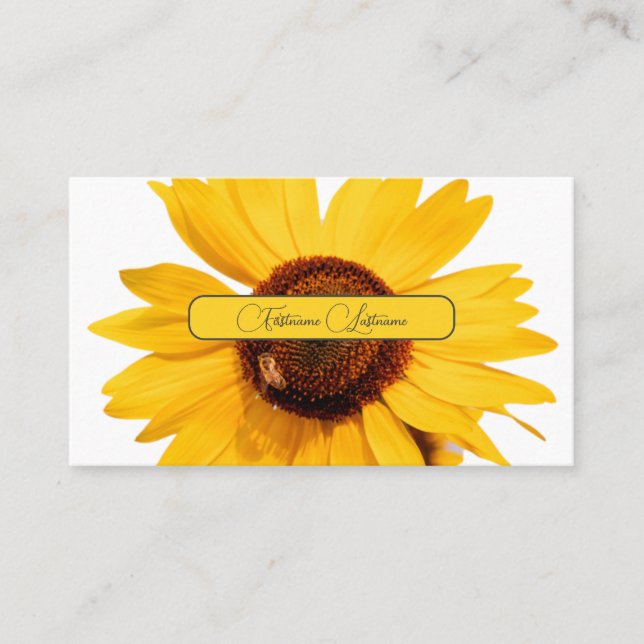 Yellow sunflower blossom elegant gray rectangle business card (Front)