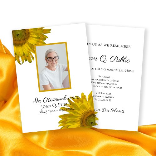 Yellow Sunflower Blossoms Death Anniversary Invitation