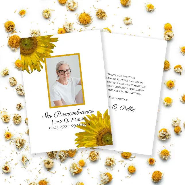 Yellow Sunflower Blossoms Funeral Sympathy Thank You Card | Zazzle