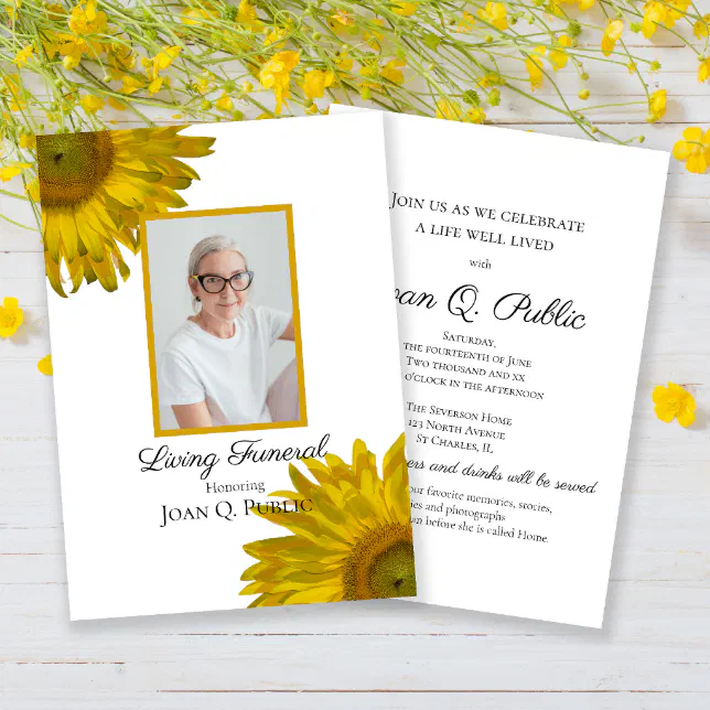 Yellow Sunflower Blossoms Living Funeral Party Invitation | Zazzle