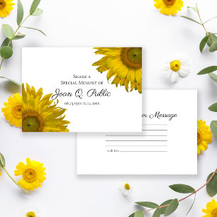 Yellow Sunflower Blossoms Share a Memory Funeral Note Card