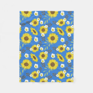 Yellow Sunflower Blue Background Flower Floral Fleece Blanket