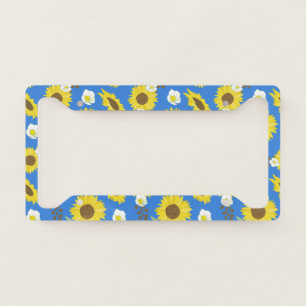 Yellow Sunflower Blue Background Flower Floral License Plate Frame