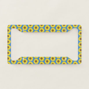 Yellow Sunflower Blue Background Flower Floral License Plate Frame