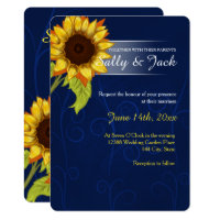 Yellow sunflower/blue background wedding card