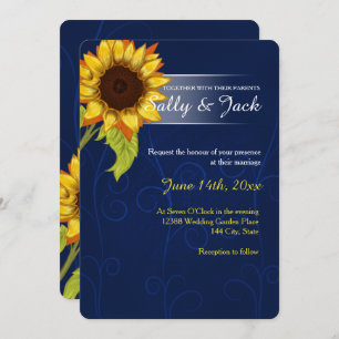 Yellow sunflower/blue background wedding invitation