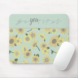 Yellow Sunflower Blue Be You Floral Pattern Mouse Pad