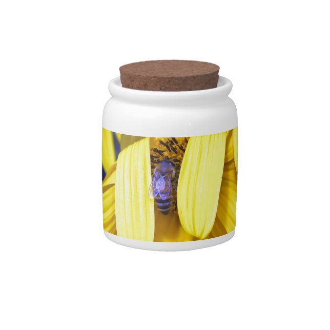 Yellow Sunflower, Blue bee Candy Jar (Front)