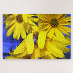 Yellow Sunflower Blue Bee Jigsaw Puzzle