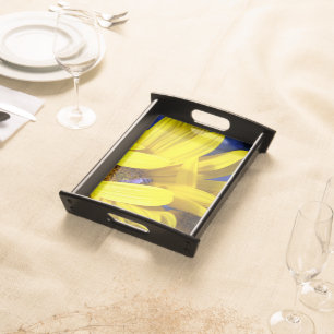 Yellow Sunflower, Blue Bee Serving Tray -Blk