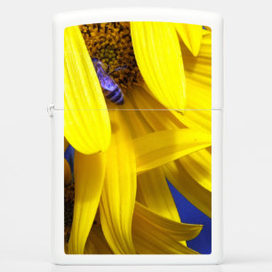 Yellow Sunflower,  Blue Bee Zippo Lighter