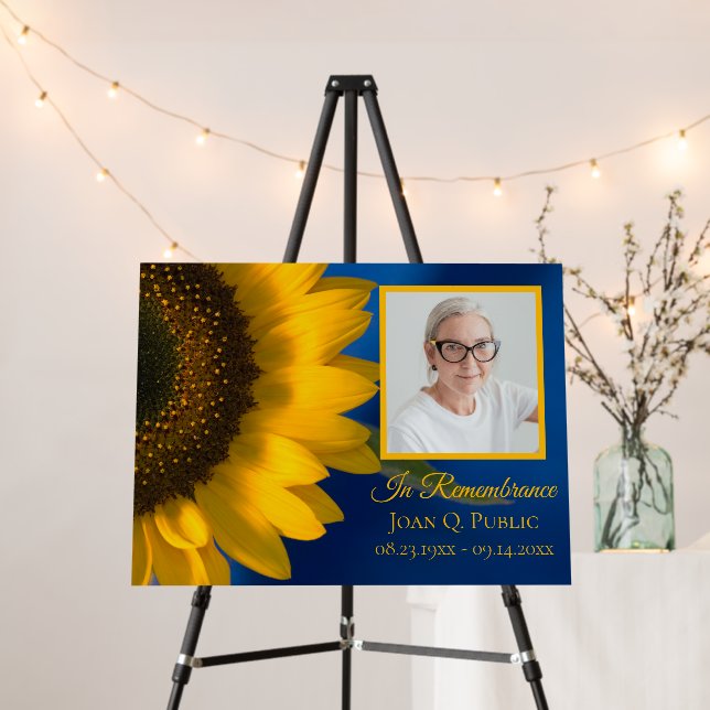 Yellow Sunflower Blue Celebration of Life Funeral Foam Board (In Situ (Stand))