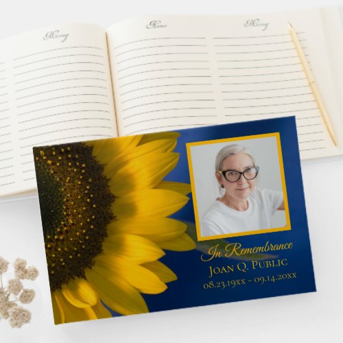 Yellow Sunflower Blue Celebration of Life Funeral Guest Book