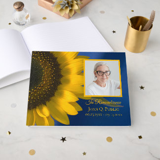 Yellow Sunflower Blue Celebration of Life Funeral Guest Book