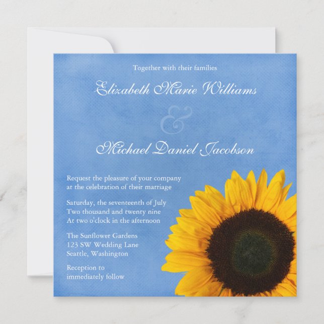 Yellow Sunflower Blue Sky Wedding Invitation (Front)