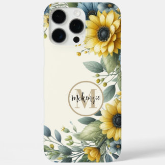 Yellow Sunflower Boho Bohemian Monogram iPhone 16 Pro Max Case