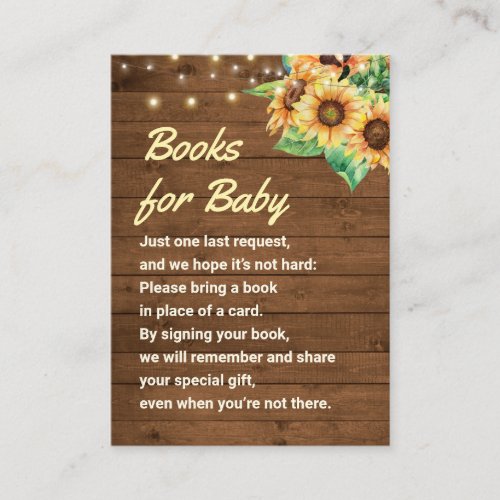 Yellow Sunflower Books for Baby Shower Request Enclosure Card