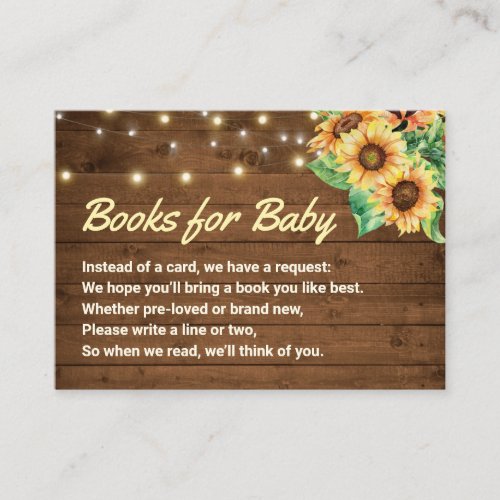 Yellow Sunflower Books for Baby Shower Sprinkle Enclosure Card