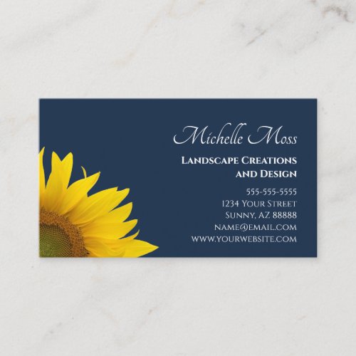 Yellow Sunflower Botanical Boho Navy Blue Business Card